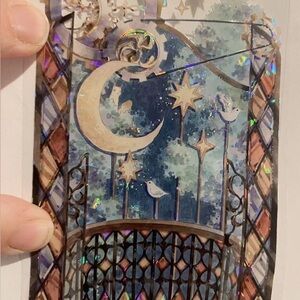 Large stain glass window sticker steampunk moon